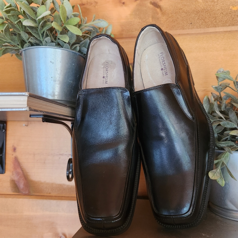Florsheim 💜 Corvell Black Leather Slip On Dress Shoes Loafer Moc Split Toe 8.5D - Picture 4 of 10